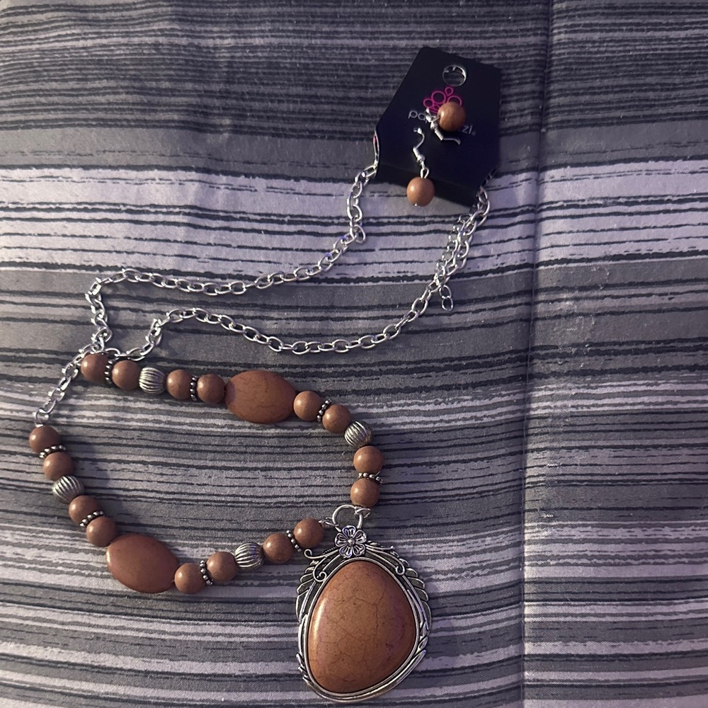 Brown Beaded Necklace and Earring Set